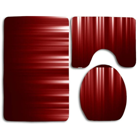 PUDMAD Red Curtain 3 Piece Bathroom Rugs Set Bath Rug Contour Mat and Toilet Lid Cover