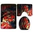 thumbnail image 1 of PUDMAD Red Digital Flowers 3 Piece Bathroom Rugs Set Bath Rug Contour Mat and Toilet Lid Cover, 1 of 2