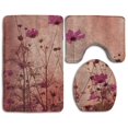 thumbnail image 1 of PUDMAD Red Flower Beige Floral 3 Piece Bathroom Rugs Set Bath Rug Contour Mat and Toilet Lid Cover, 1 of 2