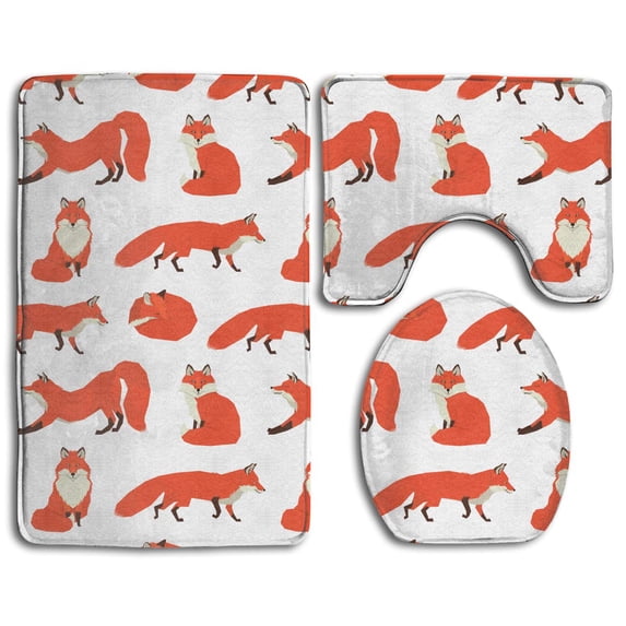PUDMAD Red Foxes 3 Piece Bathroom Rugs Set Bath Rug Contour Mat and Toilet Lid Cover