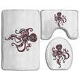thumbnail image 1 of PUDMAD Red Octopus 3 Piece Bathroom Rugs Set Bath Rug Contour Mat and Toilet Lid Cover, 1 of 2