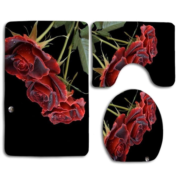 PUDMAD Red Roses ~ for Carol 3 Piece Bathroom Rugs Set Bath Rug Contour Mat and Toilet Lid Cover