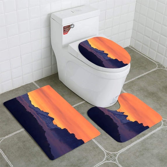 PUDMAD Red Sky Over Mountains at Sunrise 3 Piece Bathroom Rugs Set Bath Rug Contour Mat and Toilet Lid Cover