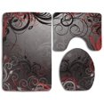 thumbnail image 1 of PUDMAD Red and Black Mystic Magical Forest Inspired Floral Swirls Leaves 3 Piece Bathroom Rugs Set Bath Rug Contour Mat and Toilet Lid Cover, 1 of 2