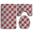 thumbnail image 1 of PUDMAD Red and White Lattices 3 Piece Bathroom Rugs Set Bath Rug Contour Mat and Toilet Lid Cover, 1 of 2