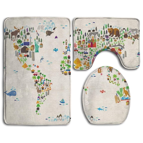 PUDMAD Red and Yellow Maple Leaves 3 Piece Bathroom Rugs Set Bath Rug Contour Mat and Toilet Lid Cover