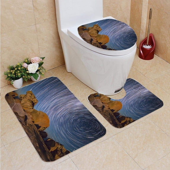 PUDMAD Remarkable Rocks Star Trial 3 Piece Bathroom Rugs Set Bath Rug Contour Mat and Toilet Lid Cover