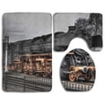 thumbnail image 1 of PUDMAD Retro Black Train 3 Piece Bathroom Rugs Set Bath Rug Contour Mat and Toilet Lid Cover, 1 of 2
