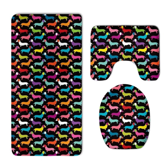PUDMAD Retro Dogs Dachshund 3 Piece Bathroom Rugs Set Bath Rug Contour Mat and Toilet Lid Cover