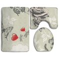thumbnail image 1 of PUDMAD Retro Roses Butterflies Red Hearts 3 Piece Bathroom Rugs Set Bath Rug Contour Mat and Toilet Lid Cover, 1 of 2