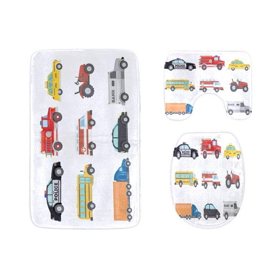PUDMAD Retro Wind Police Car Police 3 Piece Bathroom Rugs Set Bath Rug Contour Mat and Toilet Lid Cover