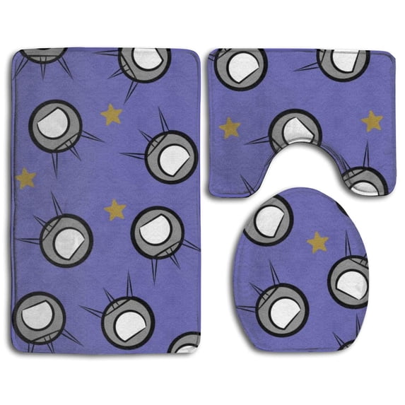 PUDMAD Rocket Ship 3 Piece Bathroom Rugs Set Bath Rug Contour Mat and Toilet Lid Cover