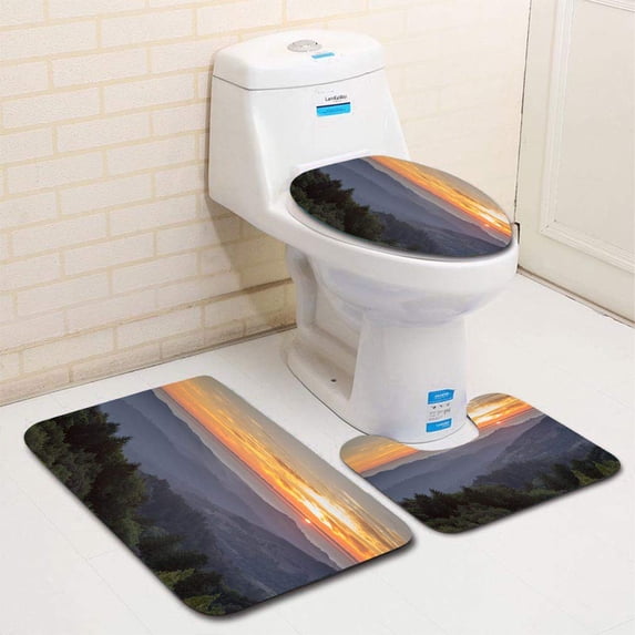 PUDMAD Rolling Hills Sunset 3 Piece Bathroom Rugs Set Bath Rug Contour Mat and Toilet Lid Cover