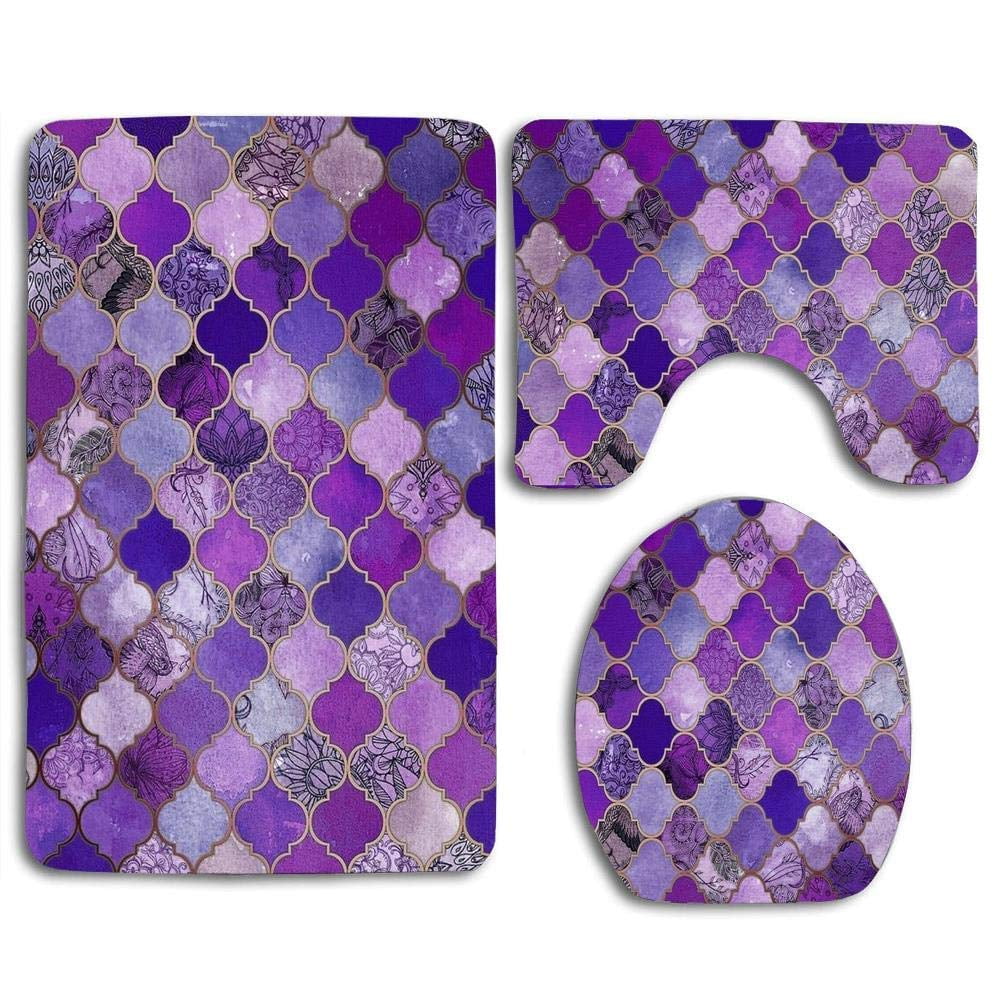 PUDMAD Rose Mermaid Scales 3 Piece Bathroom Rugs Set Bath Rug Contour