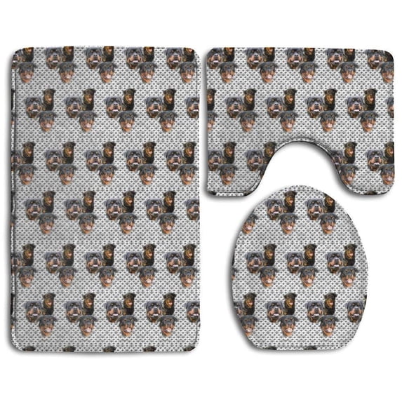 PUDMAD Rottweilers and Thistles 3 Piece Bathroom Rugs Set Bath Rug Contour Mat and Toilet Lid Cover