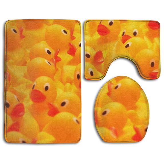 PUDMAD Rubber Duck Painting 3 Piece Bathroom Rugs Set Bath Rug Contour Mat and Toilet Lid Cover