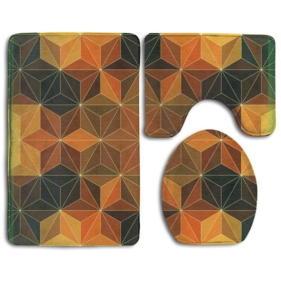 PUDMAD Sacred Geometry Kaleidoscope 3 Piece Bathroom Rugs Set Bath Rug Contour Mat and Toilet Lid Cover