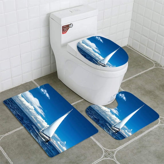 PUDMAD Sailing Yachting Sailboats participate in Sailing Regatta 3 Piece Bathroom Rugs Set Bath Rug Contour Mat and Toilet Lid Cover