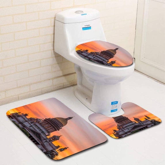 PUDMAD Saint Isaacs Cathedral in square in St Peterburg in evening on a bright sunset sky 3 Piece Bathroom Rugs Set Bath Rug Contour Mat and Toilet Lid Cover