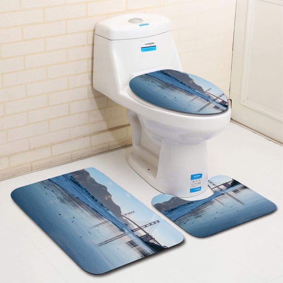 PUDMAD San Francisco Golden Gate Bridge Reflected on Bakers Beach Wet Sand 3 Piece Bathroom Rugs Set Bath Rug Contour Mat and Toilet Lid Cover