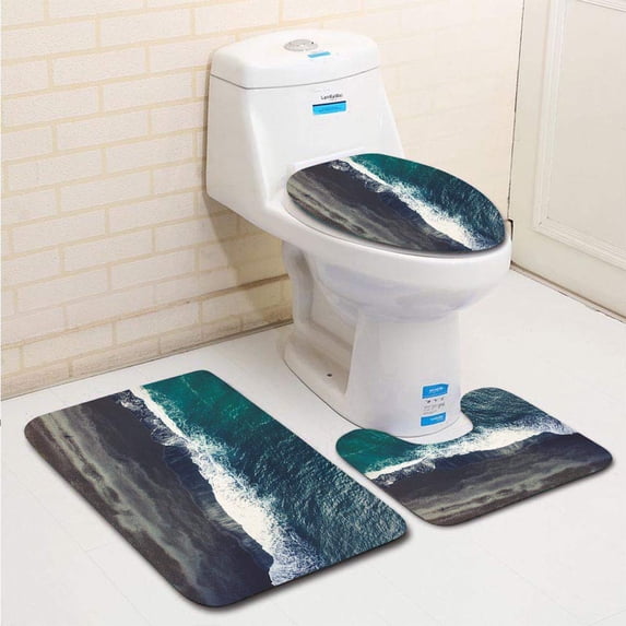 PUDMAD Sand Beach at Iceland 3 Piece Bathroom Rugs Set Bath Rug Contour Mat and Toilet Lid Cover