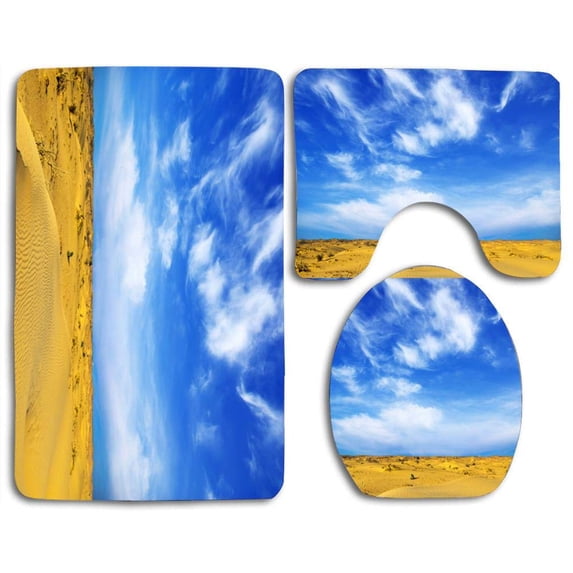 PUDMAD Sandy Desert Sky 3 Piece Bathroom Rugs Set Bath Rug Contour Mat and Toilet Lid Cover