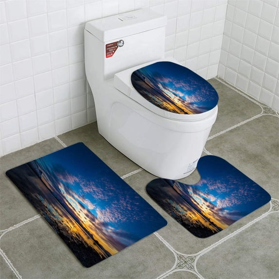 PUDMAD Scandinavian Sunset 3 Piece Bathroom Rugs Set Bath Rug Contour Mat and Toilet Lid Cover