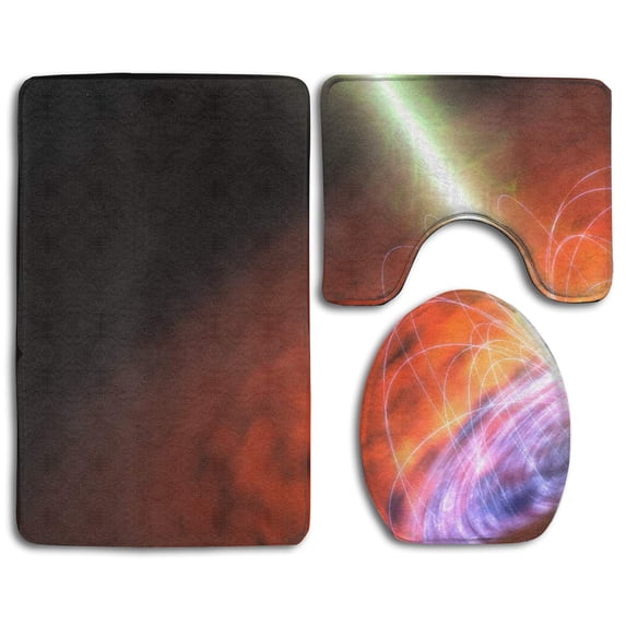 PUDMAD Schwarzes Loch 3 Piece Bathroom Rugs Set Bath Rug Contour Mat and Toilet Lid Cover