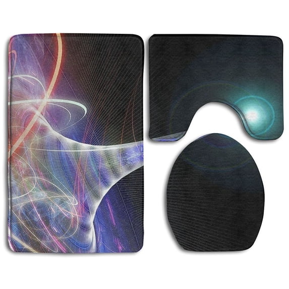 PUDMAD Scientific Atom 3 Piece Bathroom Rugs Set Bath Rug Contour Mat and Toilet Lid Cover