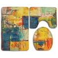thumbnail image 1 of PUDMAD Scrawl Abstract Painting 3 Piece Bathroom Rugs Set Bath Rug Contour Mat and Toilet Lid Cover, 1 of 2
