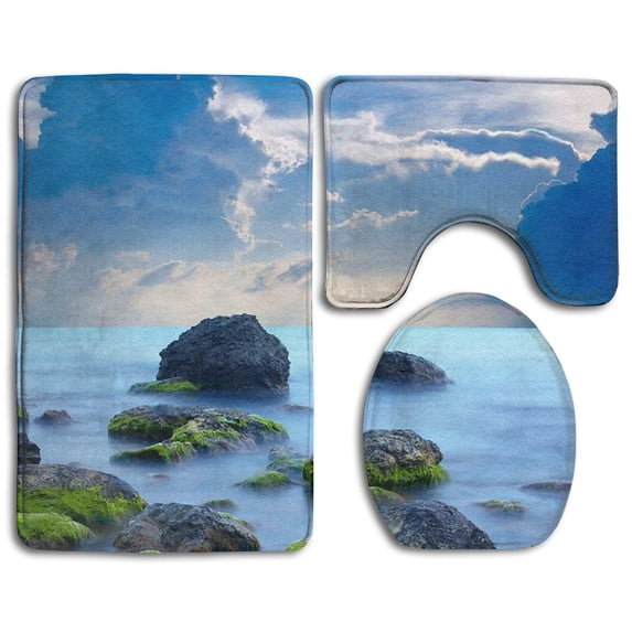 PUDMAD Sea Stones at Sunset 3 Piece Bathroom Rugs Set Bath Rug Contour Mat and Toilet Lid Cover