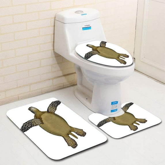 PUDMAD Sea Turtle 3 Piece Bathroom Rugs Set Bath Rug Contour Mat and Toilet Lid Cover