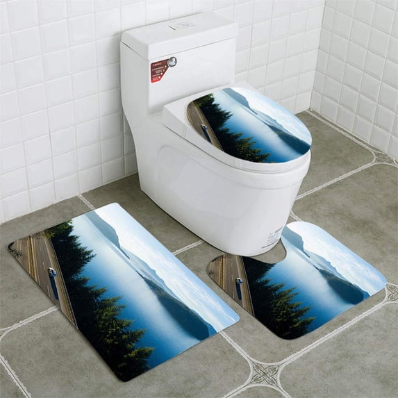 PUDMAD Sea to Sky Highway or Highway 99 3 Piece Bathroom Rugs Set Bath Rug Contour Mat and Toilet Lid Cover