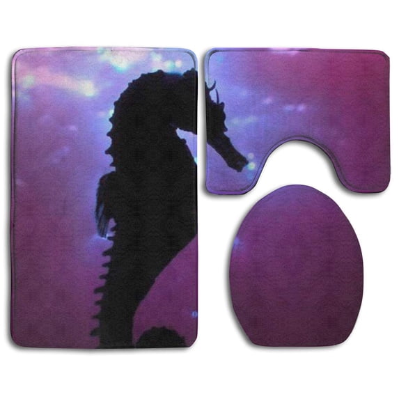 PUDMAD Seahorse 3 Piece Bathroom Rugs Set Bath Rug Contour Mat and Toilet Lid Cover