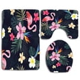 thumbnail image 1 of PUDMAD Seamless Tropical Exotic Flower Flaming 3 Piece Bathroom Rugs Set Bath Rug Contour Mat and Toilet Lid Cover, 1 of 2