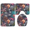 thumbnail image 1 of PUDMAD Seamless Tropical Flower Plant Leaf 3 Piece Bathroom Rugs Set Bath Rug Contour Mat and Toilet Lid Cover, 1 of 2