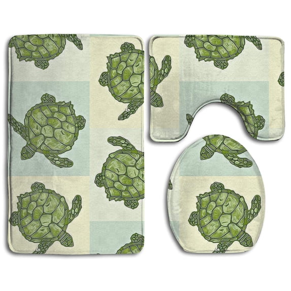 PUDMAD Seaturtle Sea Turtle 3 Piece Bathroom Rugs Set Bath Rug Contour Mat and Toilet Lid Cover