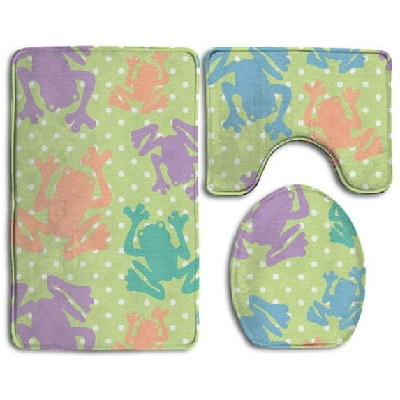 PUDMAD Serene Coastal Border 3 Piece Bathroom Rugs Set Bath Rug Contour Mat and Toilet Lid Cover