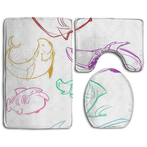 PUDMAD Shark Group 3 Piece Bathroom Rugs Set Bath Rug Contour Mat and Toilet Lid Cover
