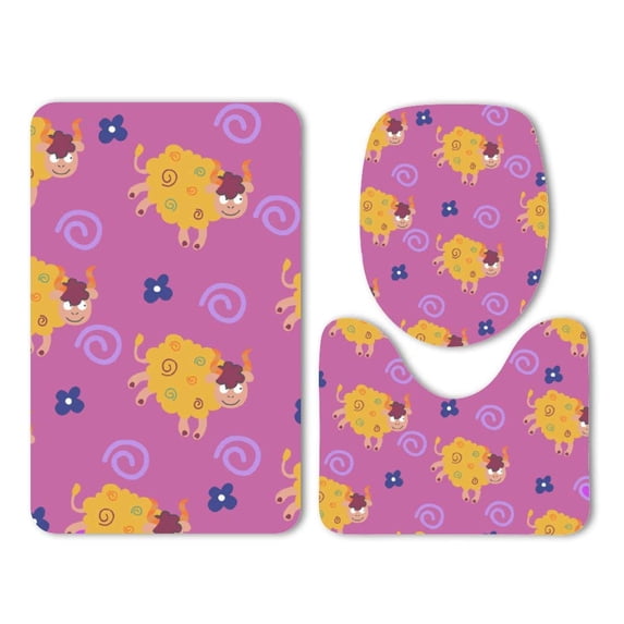 PUDMAD Sheep Color Cute 3 Piece Bathroom Rugs Set Bath Rug Contour Mat and Toilet Lid Cover