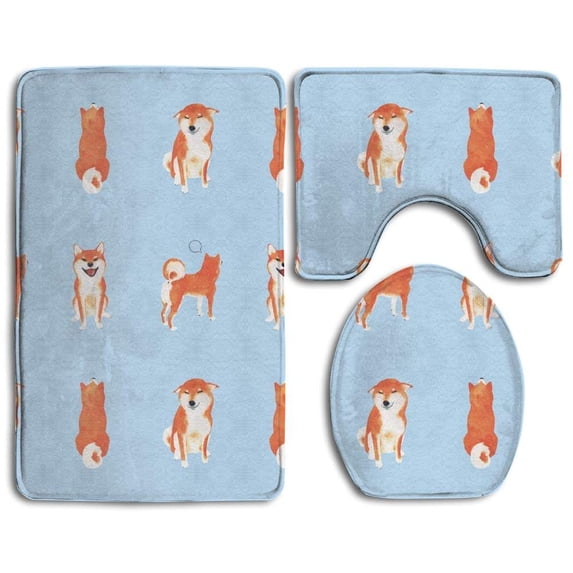 PUDMAD Shiba Inu Dog1 3 Piece Bathroom Rugs Set Bath Rug Contour Mat and Toilet Lid Cover