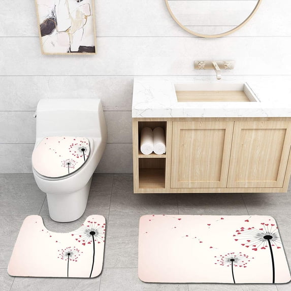 PUDMAD Silhouette Dandelion Wind Heart Arrow 3 Piece Bathroom Rugs Set Bath Rug Contour Mat and Toilet Lid Cover