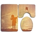 thumbnail image 1 of PUDMAD Silhouette Little Girl Playing Kite Sunset 3 Piece Bathroom Rugs Set Bath Rug Contour Mat and Toilet Lid Cover, 1 of 2