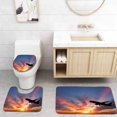 thumbnail image 1 of PUDMAD Silhouette a Passenger Plane Flying in Sunset 3 Piece Bathroom Rugs Set Bath Rug Contour Mat and Toilet Lid Cover, 1 of 2