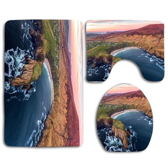 PUDMAD Silver Strand Horseshoe Beach Malin Beg 3 Piece Bathroom Rugs Set Bath Rug Contour Mat and Toilet Lid Cover