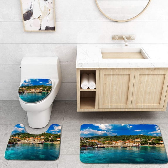 PUDMAD Sipan Island 3 Piece Bathroom Rugs Set Bath Rug Contour Mat and Toilet Lid Cover