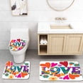 thumbnail image 1 of PUDMAD Sixties Style mod pop Art Love Text 3 Piece Bathroom Rugs Set Bath Rug Contour Mat and Toilet Lid Cover, 1 of 2