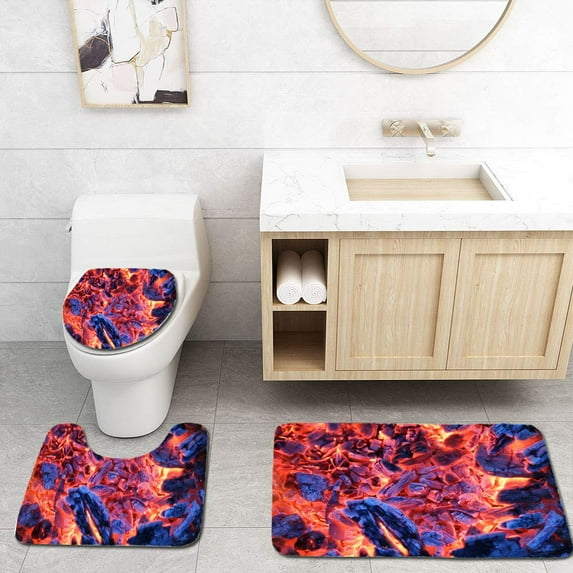 PUDMAD Smoldering Ashes a Bonfire 3 Piece Bathroom Rugs Set Bath Rug Contour Mat and Toilet Lid Cover