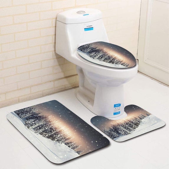 PUDMAD Snow Blizzard Sunrise 3 Piece Bathroom Rugs Set Bath Rug Contour Mat and Toilet Lid Cover