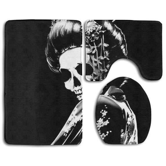 PUDMAD Society Woman Skull 3 Piece Bathroom Rugs Set Bath Rug Contour Mat and Toilet Lid Cover